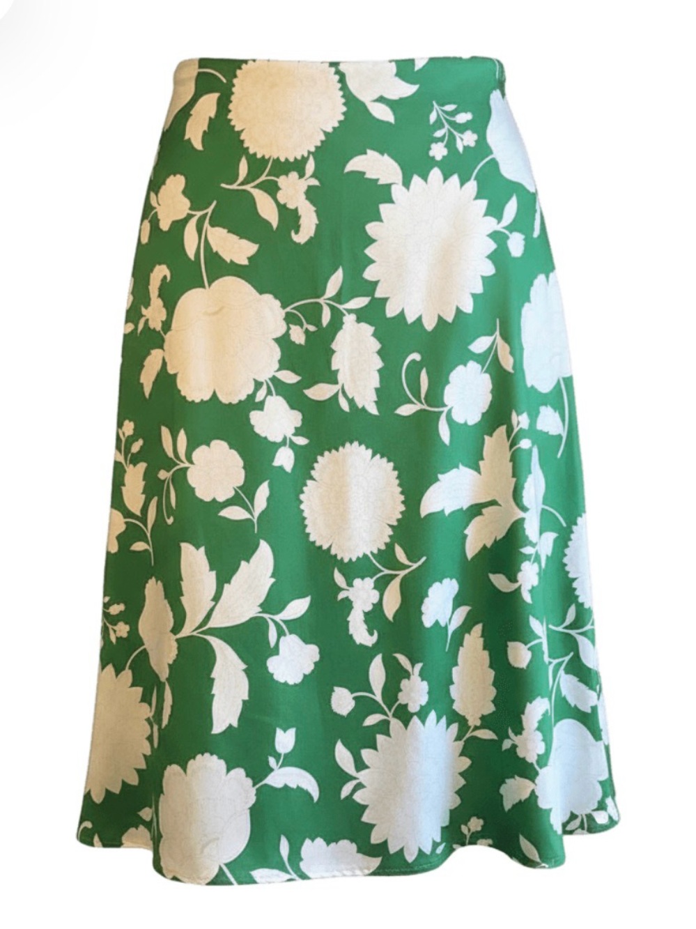 Ann Taylor Green Midi Skirt with Cream Floral Pattern